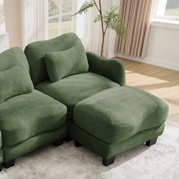 English Elm Chenille Upholstered Loveseat with Curved Silhouette Foam Cushions and Lumbar Pillow Support Green W714S01960