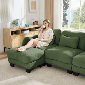English Elm Chenille Upholstered Loveseat with Curved Silhouette Foam Cushions and Lumbar Pillow Support Green W714S01960