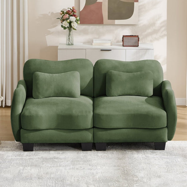 English Elm Chenille Upholstered Loveseat with Curved Silhouette Foam Cushions and Lumbar Pillow Support Green W714S01960
