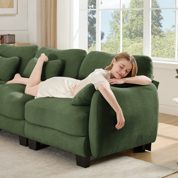 English Elm Chenille Upholstered Loveseat with Curved Silhouette Foam Cushions and Lumbar Pillow Support Green W714S01960