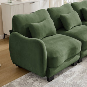 English Elm Chenille Upholstered Loveseat with Curved Silhouette Foam Cushions and Lumbar Pillow Support Green W714S01960