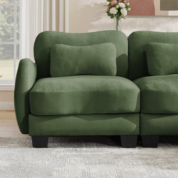 English Elm Chenille Upholstered Loveseat with Curved Silhouette Foam Cushions and Lumbar Pillow Support Green W714S01960