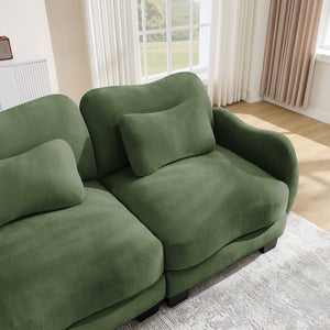 English Elm Chenille Upholstered Loveseat with Curved Silhouette Foam Cushions and Lumbar Pillow Support Green W714S01960