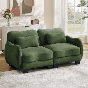 English Elm Chenille Upholstered Loveseat with Curved Silhouette Foam Cushions and Lumbar Pillow Support Green W714S01960