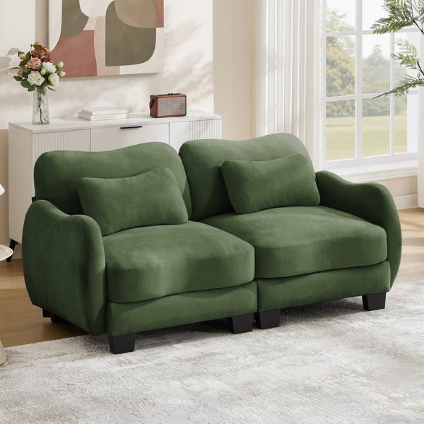 English Elm Chenille Upholstered Loveseat with Curved Silhouette Foam Cushions and Lumbar Pillow Support Green W714S01960