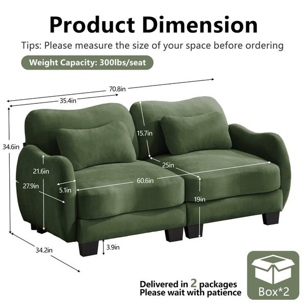 English Elm Chenille Upholstered Loveseat with Curved Silhouette Foam Cushions and Lumbar Pillow Support Green W714S01960
