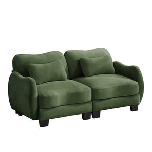 English Elm Chenille Upholstered Loveseat with Curved Silhouette Foam Cushions and Lumbar Pillow Support Green W714S01960