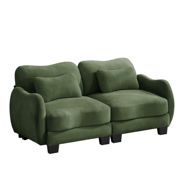 English Elm Chenille Upholstered Loveseat with Curved Silhouette Foam Cushions and Lumbar Pillow Support Green W714S01960