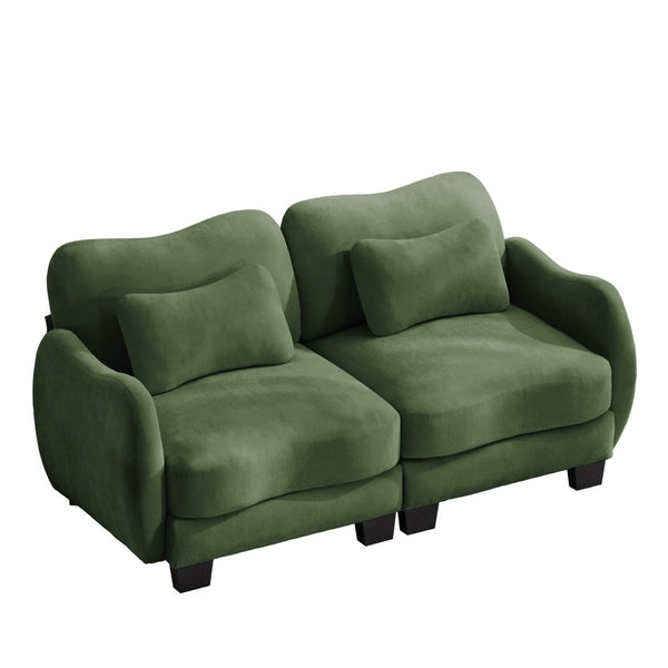 English Elm Chenille Upholstered Loveseat with Curved Silhouette Foam Cushions and Lumbar Pillow Support Green W714S01960