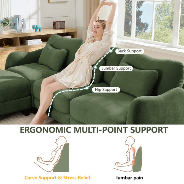 English Elm Chenille Upholstered Loveseat with Curved Silhouette Foam Cushions and Lumbar Pillow Support Green W714S01960