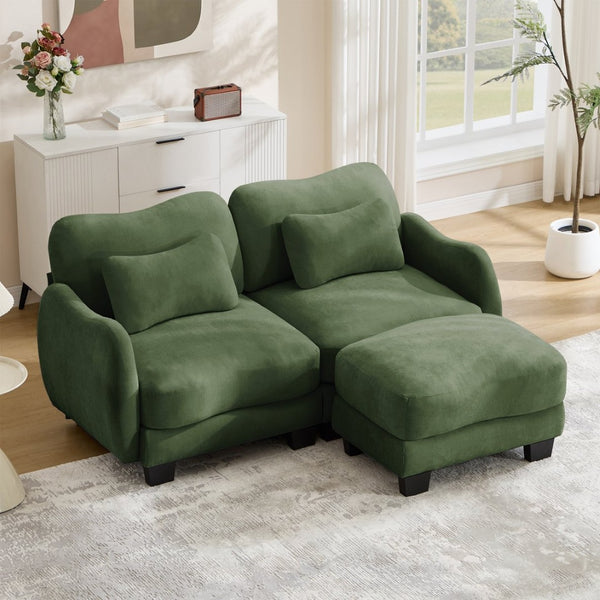 English Elm Chenille L Shaped Loveseat with Lumbar Pillow Movable Ottoman for Apartment Living Green W714S01961