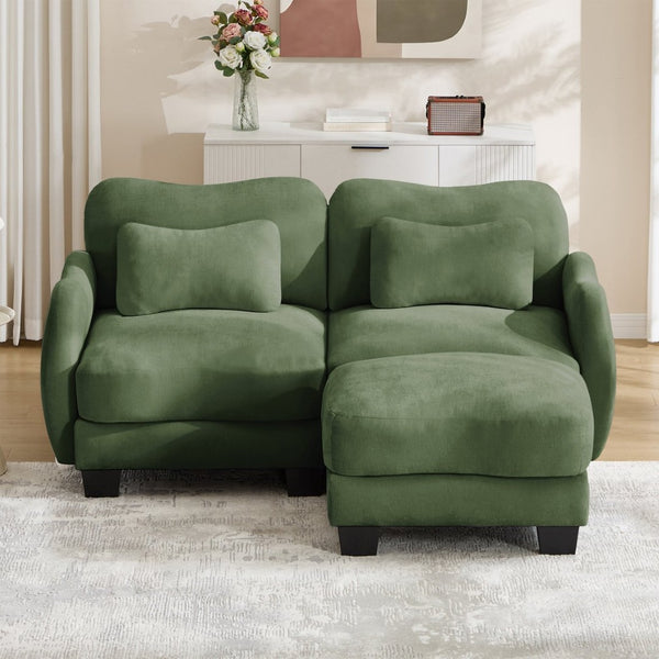 English Elm Chenille L Shaped Loveseat with Lumbar Pillow Movable Ottoman for Apartment Living Green W714S01961