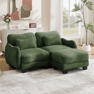 English Elm Chenille L Shaped Loveseat with Lumbar Pillow Movable Ottoman for Apartment Living Green W714S01961