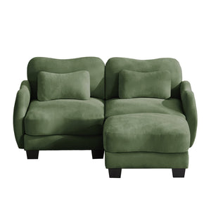 English Elm Chenille L Shaped Loveseat with Lumbar Pillow Movable Ottoman for Apartment Living Green W714S01961