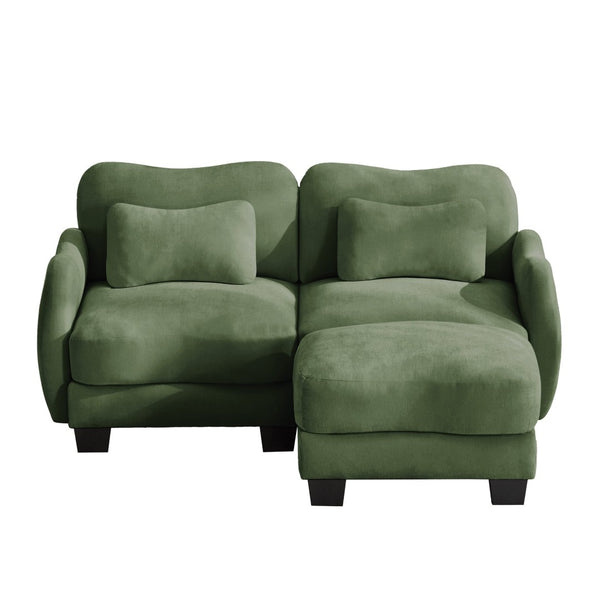English Elm Chenille L Shaped Loveseat with Lumbar Pillow Movable Ottoman for Apartment Living Green W714S01961