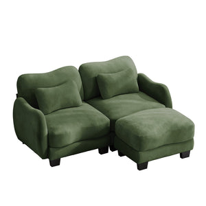 English Elm Chenille L Shaped Loveseat with Lumbar Pillow Movable Ottoman for Apartment Living Green W714S01961