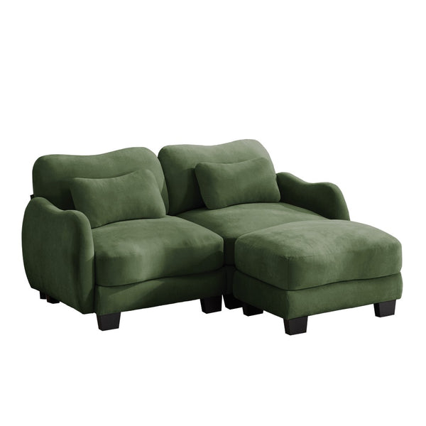 English Elm Chenille L Shaped Loveseat with Lumbar Pillow Movable Ottoman for Apartment Living Green W714S01961