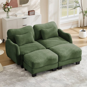 English Elm Chenille Upholstered Modular Loveseat with Ottoman Lumbar Support for Living Room Green W714S01962