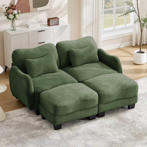 English Elm Chenille Upholstered Modular Loveseat with Ottoman Lumbar Support for Living Room Green W714S01962