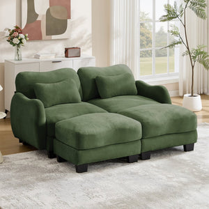 English Elm Chenille Upholstered Modular Loveseat with Ottoman Lumbar Support for Living Room Green W714S01962
