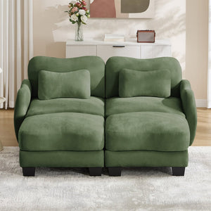 English Elm Chenille Upholstered Modular Loveseat with Ottoman Lumbar Support for Living Room Green W714S01962
