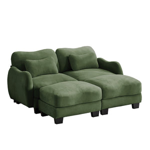 English Elm Chenille Upholstered Modular Loveseat with Ottoman Lumbar Support for Living Room Green W714S01962