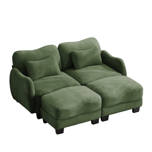 English Elm Chenille Upholstered Modular Loveseat with Ottoman Lumbar Support for Living Room Green W714S01962