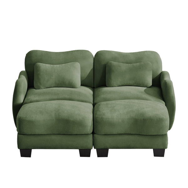 English Elm Chenille Upholstered Modular Loveseat with Ottoman Lumbar Support for Living Room Green W714S01962