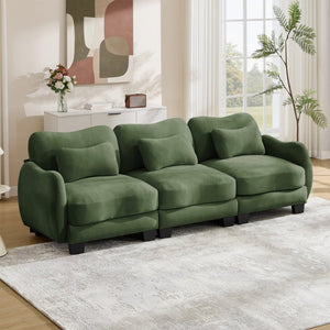 English Elm Chenille Three Seat Sofa with Lumbar Pillows Ergonomic Curved Frame for Living Room Green W714S01963