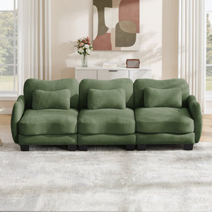 English Elm Chenille Three Seat Sofa with Lumbar Pillows Ergonomic Curved Frame for Living Room Green W714S01963