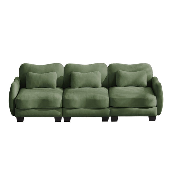 English Elm Chenille Three Seat Sofa with Lumbar Pillows Ergonomic Curved Frame for Living Room Green W714S01963