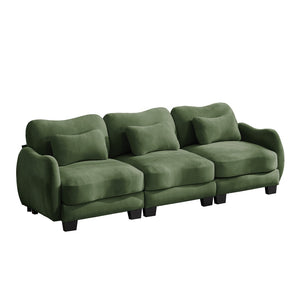 English Elm Chenille Three Seat Sofa with Lumbar Pillows Ergonomic Curved Frame for Living Room Green W714S01963
