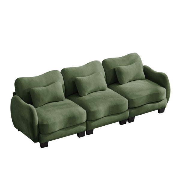 English Elm Chenille Three Seat Sofa with Lumbar Pillows Ergonomic Curved Frame for Living Room Green W714S01963