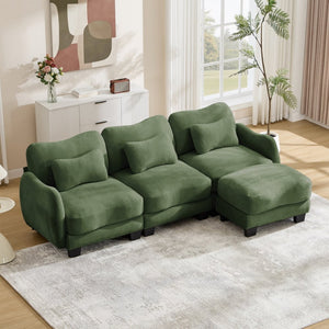 English Elm Chenille Modular Sectional Sofa with Ottoman Lumbar Pillows for Living Room Comfort Green W714S01964