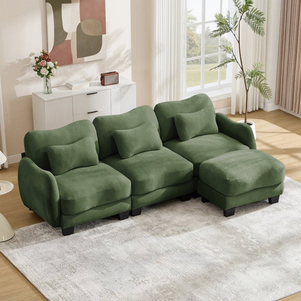 English Elm Chenille Modular Sectional Sofa with Ottoman Lumbar Pillows for Living Room Comfort Green W714S01964
