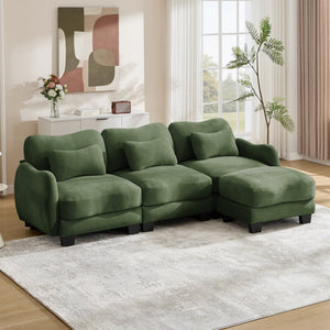 English Elm Chenille Modular Sectional Sofa with Ottoman Lumbar Pillows for Living Room Comfort Green W714S01964