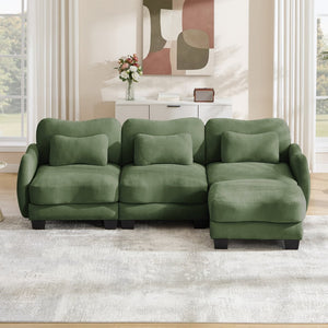 English Elm Chenille Modular Sectional Sofa with Ottoman Lumbar Pillows for Living Room Comfort Green W714S01964