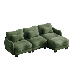 English Elm Chenille Modular Sectional Sofa with Ottoman Lumbar Pillows for Living Room Comfort Green W714S01964
