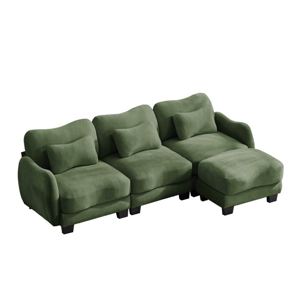 English Elm Chenille Modular Sectional Sofa with Ottoman Lumbar Pillows for Living Room Comfort Green W714S01964