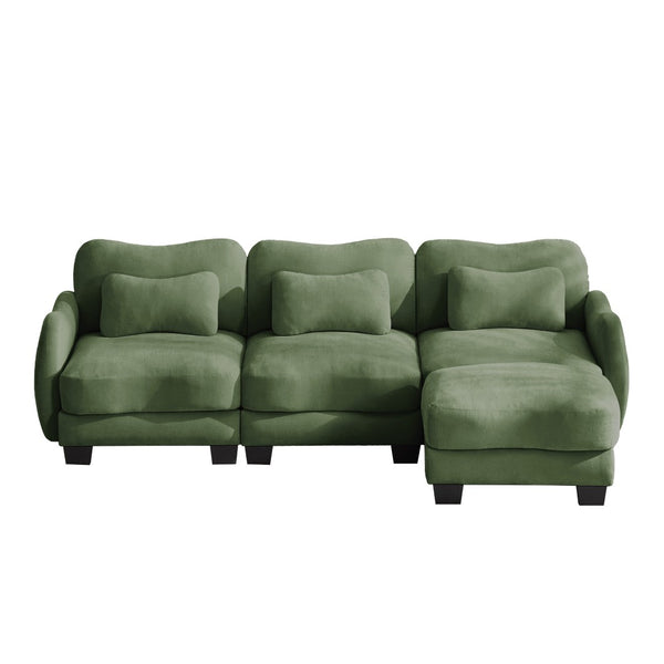 English Elm Chenille Modular Sectional Sofa with Ottoman Lumbar Pillows for Living Room Comfort Green W714S01964