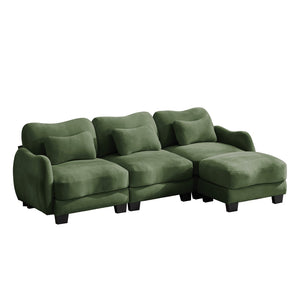 English Elm Chenille Modular Sectional Sofa with Ottoman Lumbar Pillows for Living Room Comfort Green W714S01964