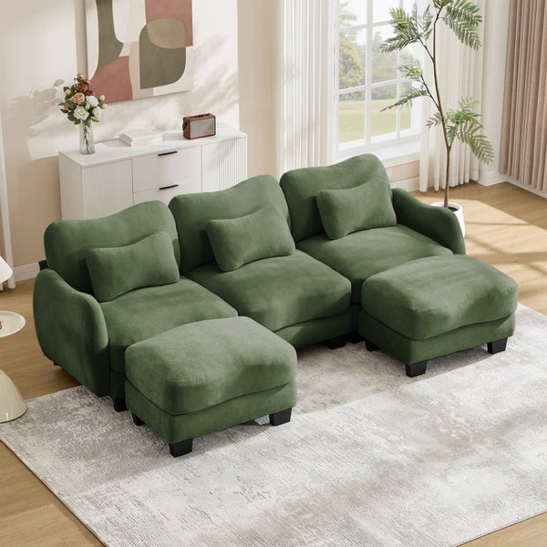 English Elm Chenille Oversized U-shaped Sectional Sofa with Modular Ottomans and Cloud Cushion Comfort Green W714S01965