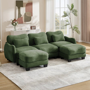 English Elm Chenille Oversized U-shaped Sectional Sofa with Modular Ottomans and Cloud Cushion Comfort Green W714S01965