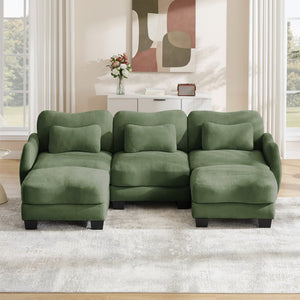 English Elm Chenille Oversized U-shaped Sectional Sofa with Modular Ottomans and Cloud Cushion Comfort Green W714S01965