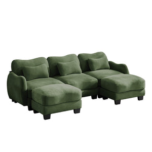 English Elm Chenille Oversized U-shaped Sectional Sofa with Modular Ottomans and Cloud Cushion Comfort Green W714S01965