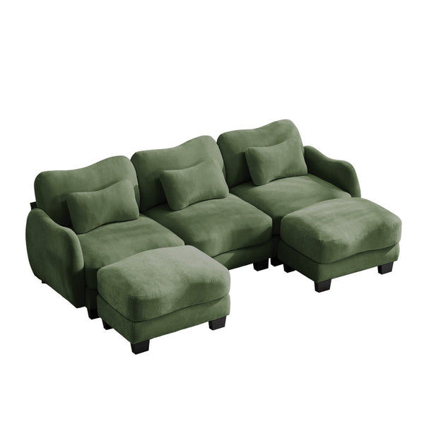 English Elm Chenille Oversized U-shaped Sectional Sofa with Modular Ottomans and Cloud Cushion Comfort Green W714S01965