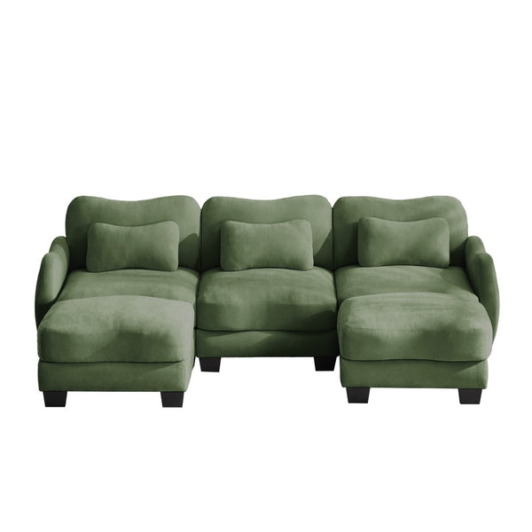 English Elm Chenille Oversized U-shaped Sectional Sofa with Modular Ottomans and Cloud Cushion Comfort Green W714S01965