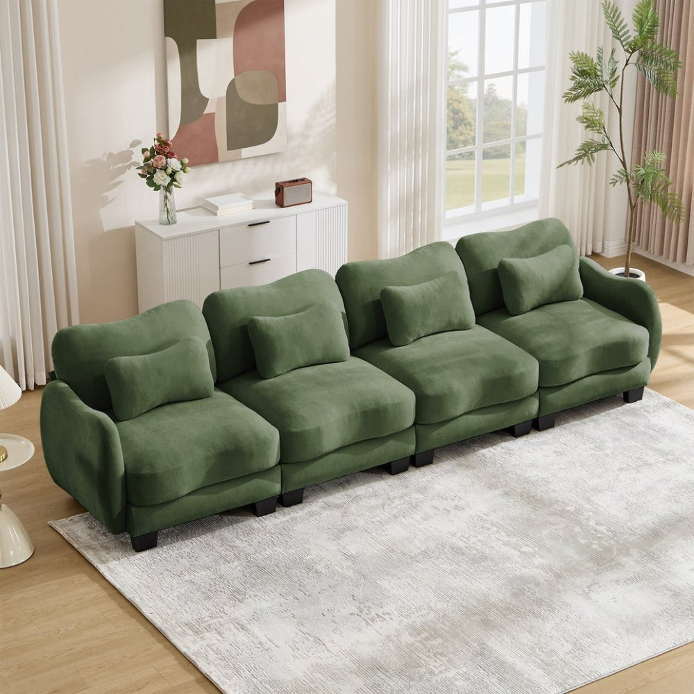 English Elm Oversize Chenille Four Seat Modular Sofa Ergonomic Curved Cloud Comfort Living Room Couch Green W714S01966