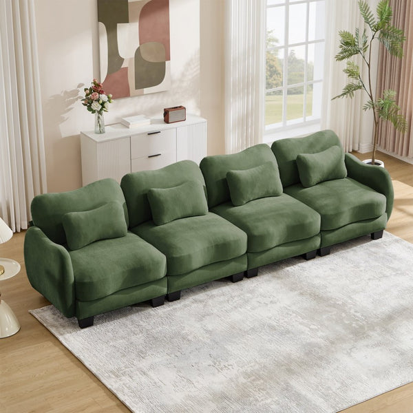 English Elm Oversize Chenille Four Seat Modular Sofa Ergonomic Curved Cloud Comfort Living Room Couch Green W714S01966