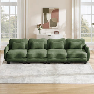 English Elm Oversize Chenille Four Seat Modular Sofa Ergonomic Curved Cloud Comfort Living Room Couch Green W714S01966